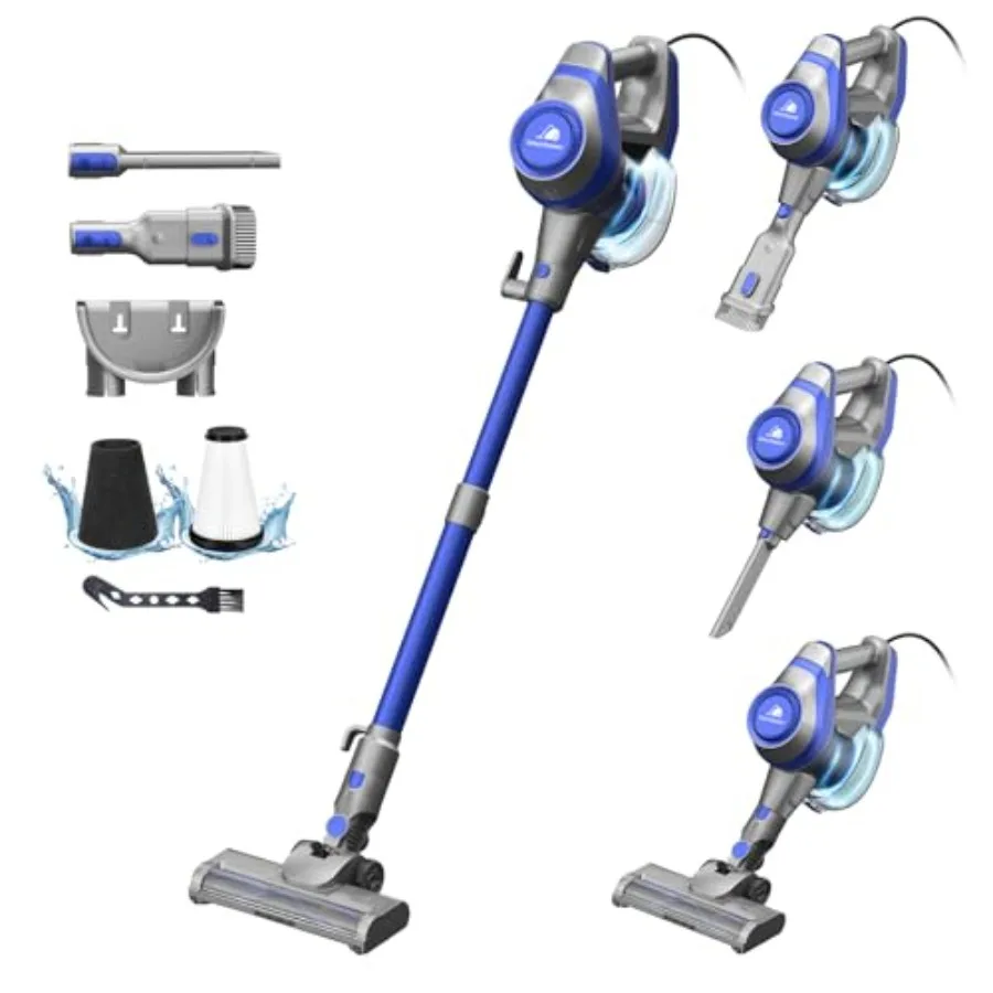 23Ft Corded Vacuum Cleaner with LED Headlights and Large Dust Cup Powerful Suction for Hard Floors and Carpets Adjustable Stick