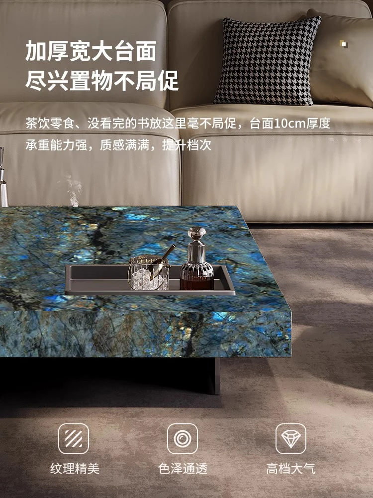 Blue jadeite coffee table Italian minimalist designer high sense household rectangular marble coffee table natural luxury stone