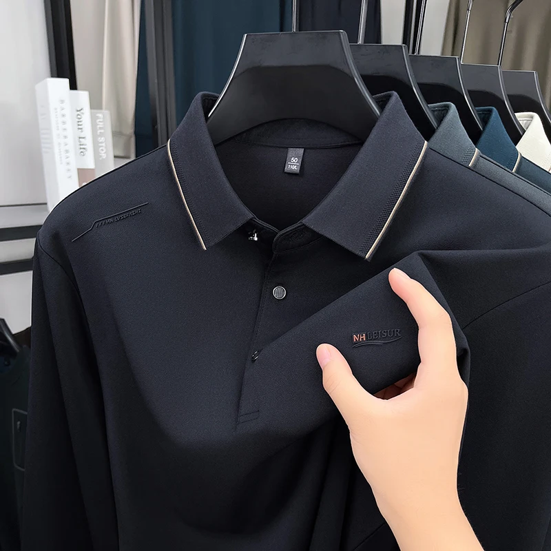 Hot البيع ربيع الخريف الرجال قميص بولو كم طويل تي شيرت الصوف مزيج مكافحة بيلينغ طوق 3 أزرار الأعمال الدافئة ملابس رجالية غير رسمية