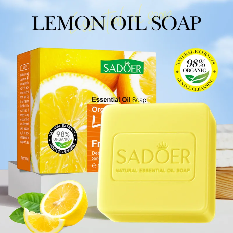 

SADOER Lemon Essential Oil Soap for Cleaning The Face Oil Control Even Tone Skin Products Natural Lemon Soap Bar New
