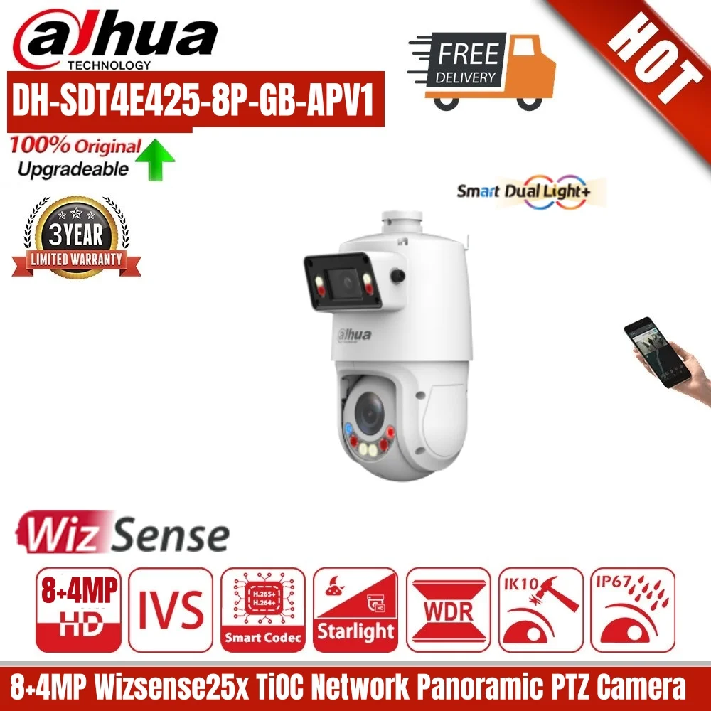 

Dahua Original X-Spans 4MP+4MP 25x TiOC WizSense Network PTZ Camera SDT4E425-4F-GB-A-PV1 Auto tracking 2 way audio