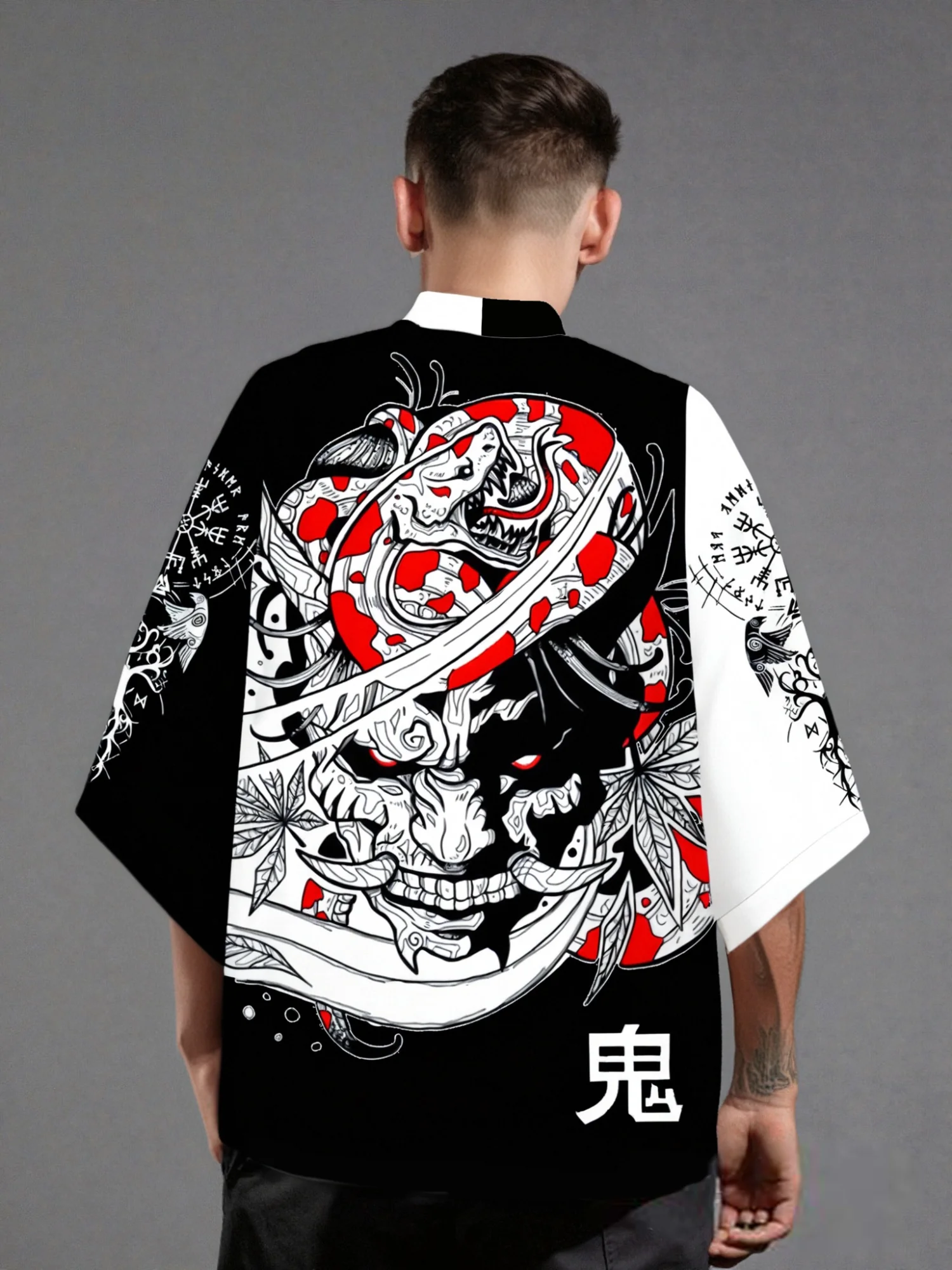 

Ghost Warrior Snake Black Printed Cloak Kimono Men's Top Women's Shirt Harajuku Otaku Mantle Ghost Pattern Casual Clothing Cos