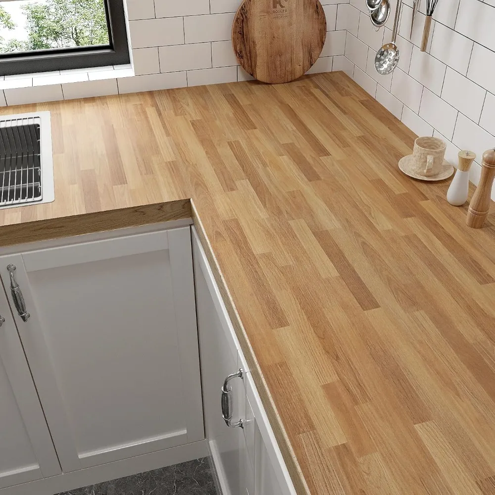 غطاء كونترتوب كبير من الفينيل والحبوب الخشبية المقاومة للماء، قابل للتقشير واللصق للخزائن، مقاس 32 × 354 بوصة، نمط كتلة الجزار