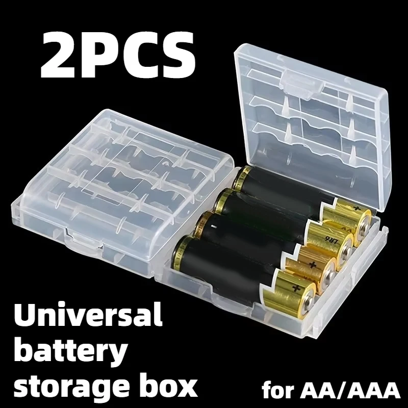 2pcs Universal Battery Storage Boxes for AAA/AA Plastic Storage Box Cover for Battery Transparent Battery Organizer Container