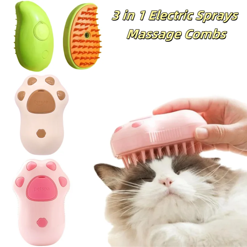 

3 in 1 Cat Comb Brush Electric Spray Cat Steam Brush Spray Cat Hair Brushes for Massage Pet Float remover Cat Supplies