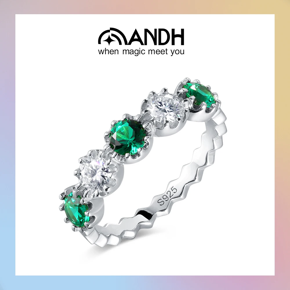 

ANDH культивированные изумруды и муассанит полувечное кольцо для женщин, стерлинговое серебро 925 пробы, белое золото 18 карат, юбилейные ювелирные украшения