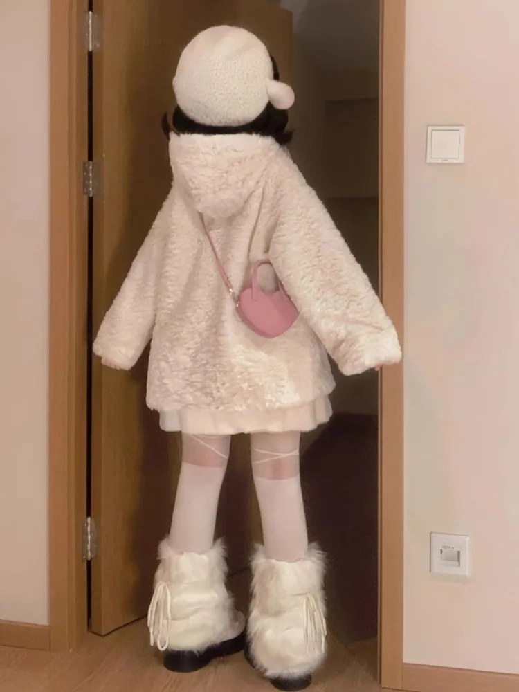 

Lamb Wool Jacket For Woman Thickened Style Female Female' Charm Drawstring Adjustable Blend Fancy Snow Winter Warm Protection GF