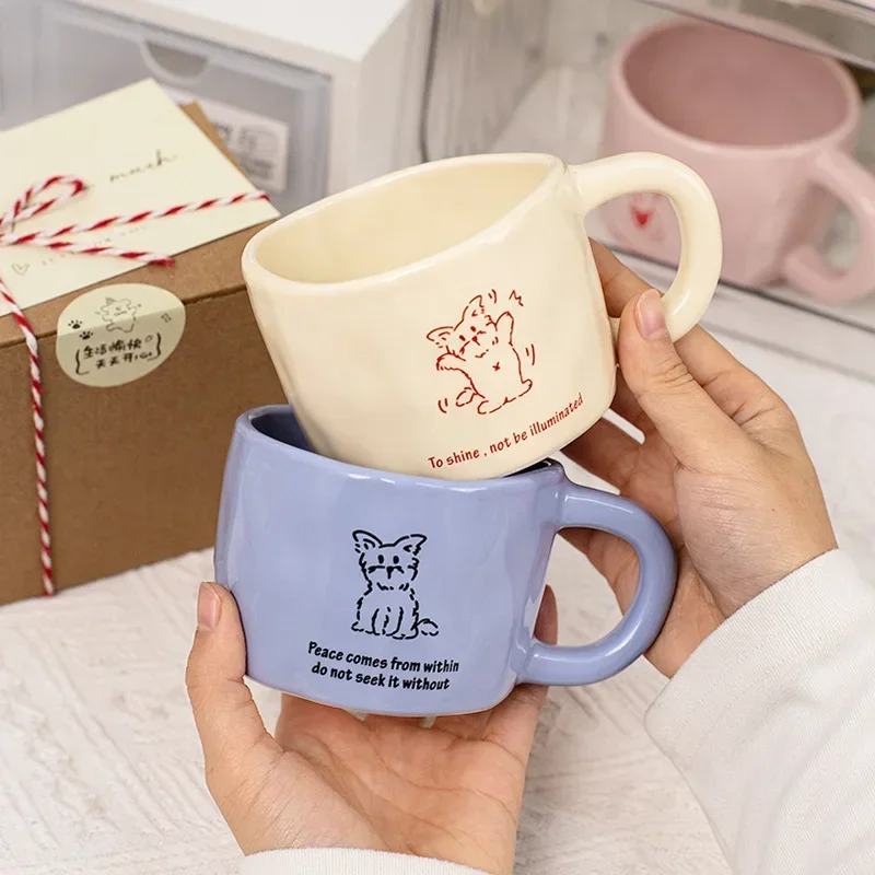 Creative handcrafted irregular ceramic mug, personalized couple water cup office and home carrying gift cup coffee cups