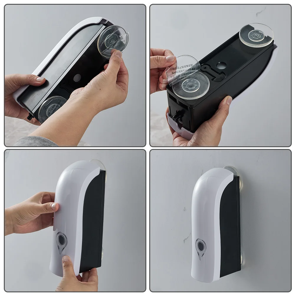 1pc EasyInstall Wall-Mounted Soap Dispenser with Suction Cup, Plastic, No Drilling Required, Operation for Shampoo, Hand Soap,