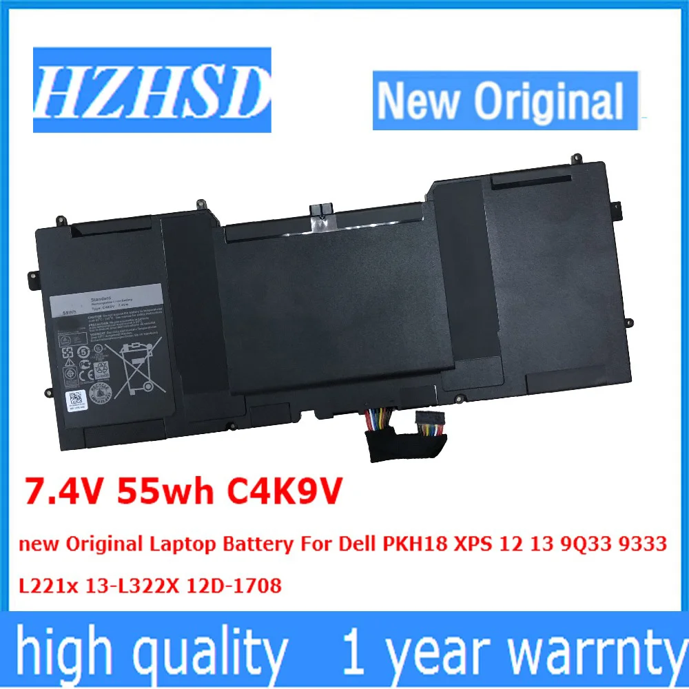 

7.4V 55wh C4K9V Y9N00 Original Laptop Battery For Dell PKH18 XPS 12 13 9Q33 9333 L221x 13-L322X 12D-1708 13-L321X 3H76R 489XN