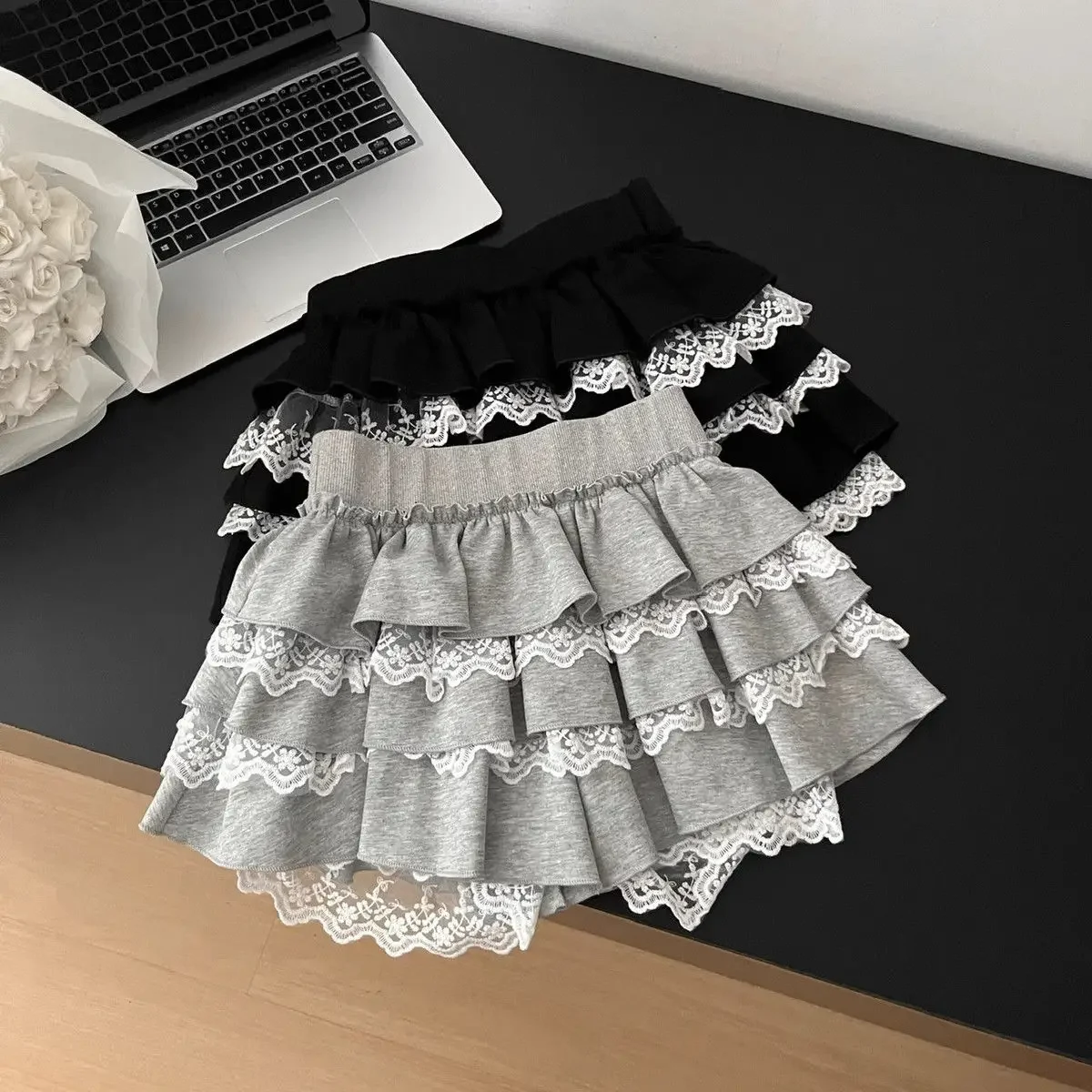 2025 Sexy Summer Women Sweet Patchwork Lace Pleated Skirt Clothes Elastic Waist A-line Skirt Lively Ruffles Pleated Mini Dress