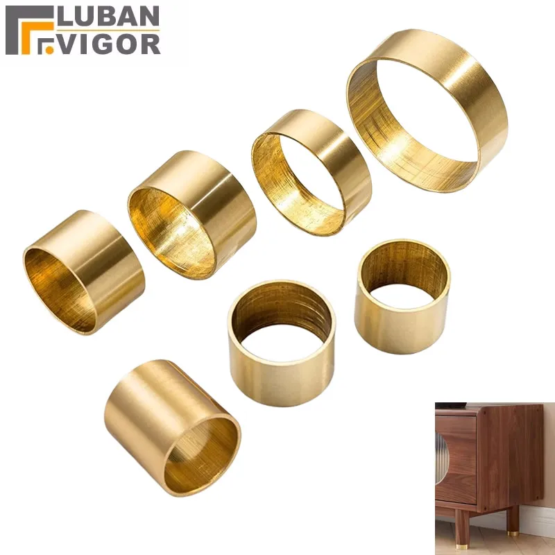Brass Tube Pipe Round Furniture Foot Sleeve Hoop Ring OD 17 to 80mm Thickness 1.5mm for Cabinet Chair Table Sofa Bed