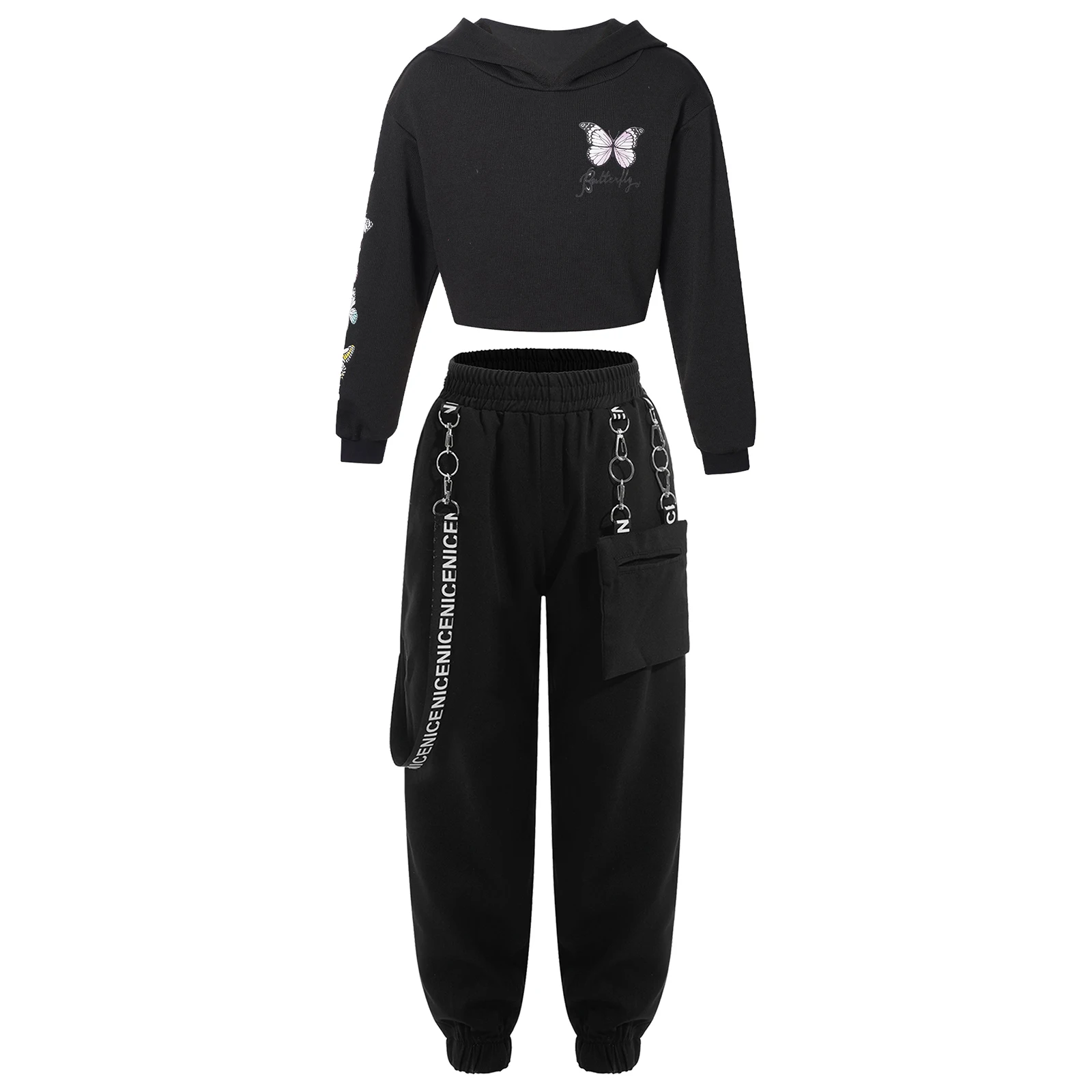 Ensemble de sport à capuche deux pièces pour enfants, sweat-shirt à manches longues, pantalon de survêtement en Y, costume de danse jazz hip-hop, tenues pour filles