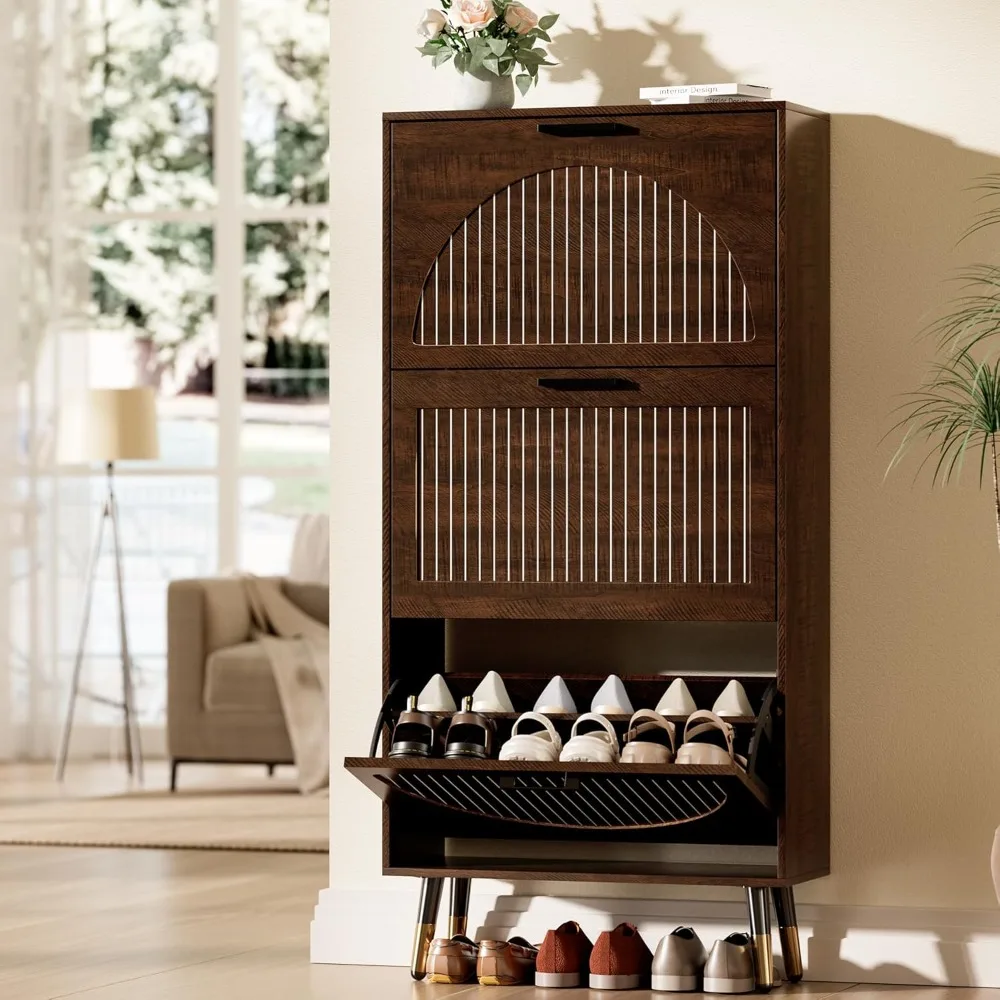 

Farmhouse Shoe Cabinet Storage for Entryway, Slim Shoe Rack Cabinet with 2 Flip Drawers, Narrow Shoe Organizer, Customized