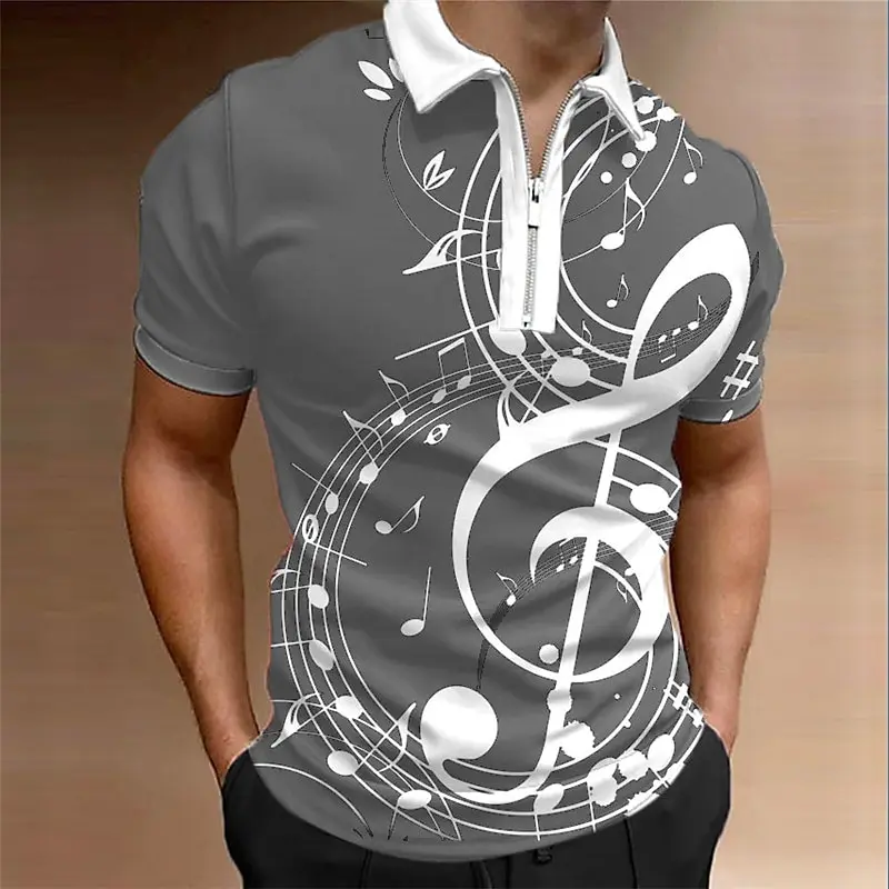 Music Symbol Print Men\'s Polo T-Shirt Summer Casual Short Sleeve Top Oversized Golf Sport Shirt 2024 Polo Shirt For Men Clothing