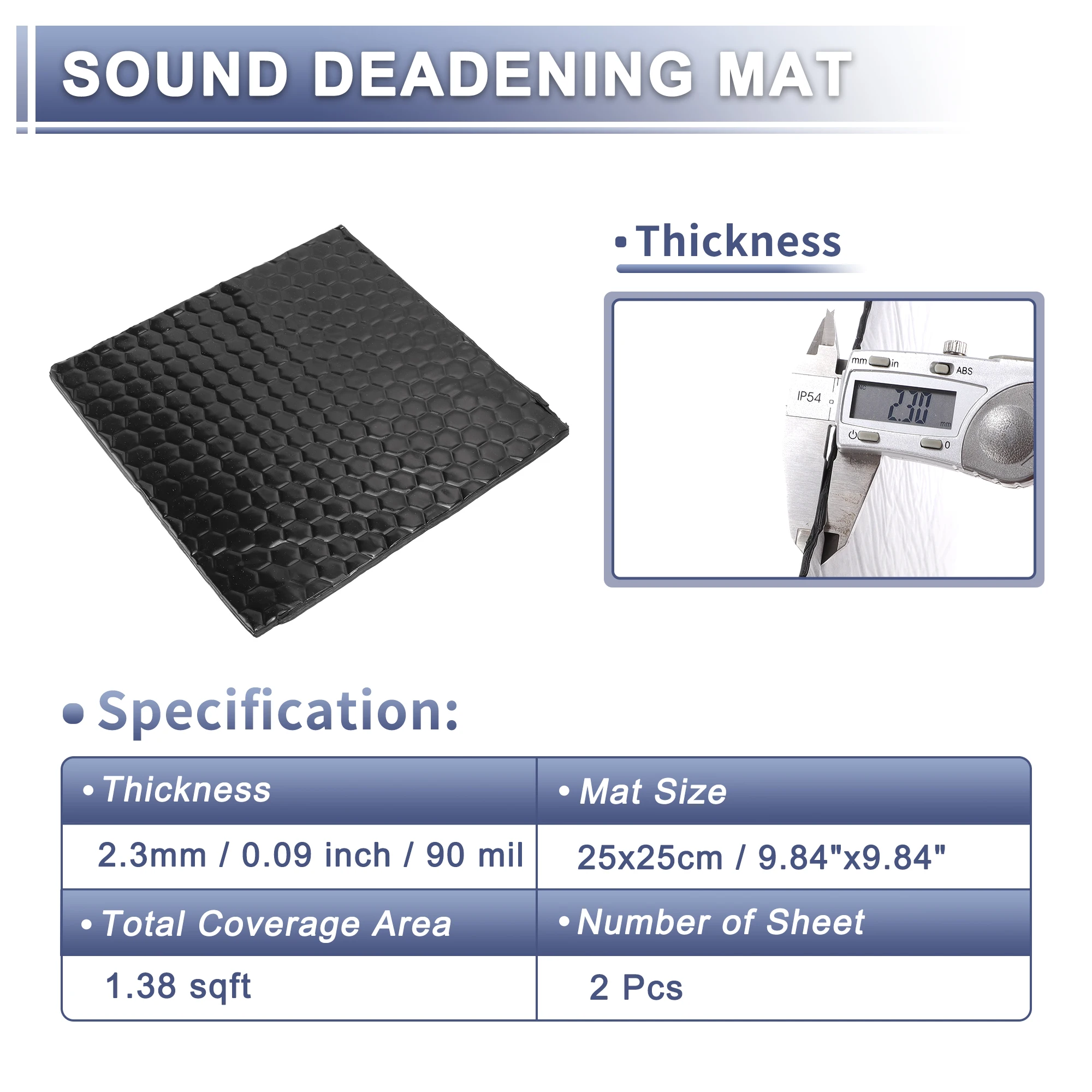 UXCELL 2Pcs Thick 2.3mm Car Sound Deadener Mat Butyl Rubber Hexagon 25X25cm Heat Sound Deadening Insulation Pad