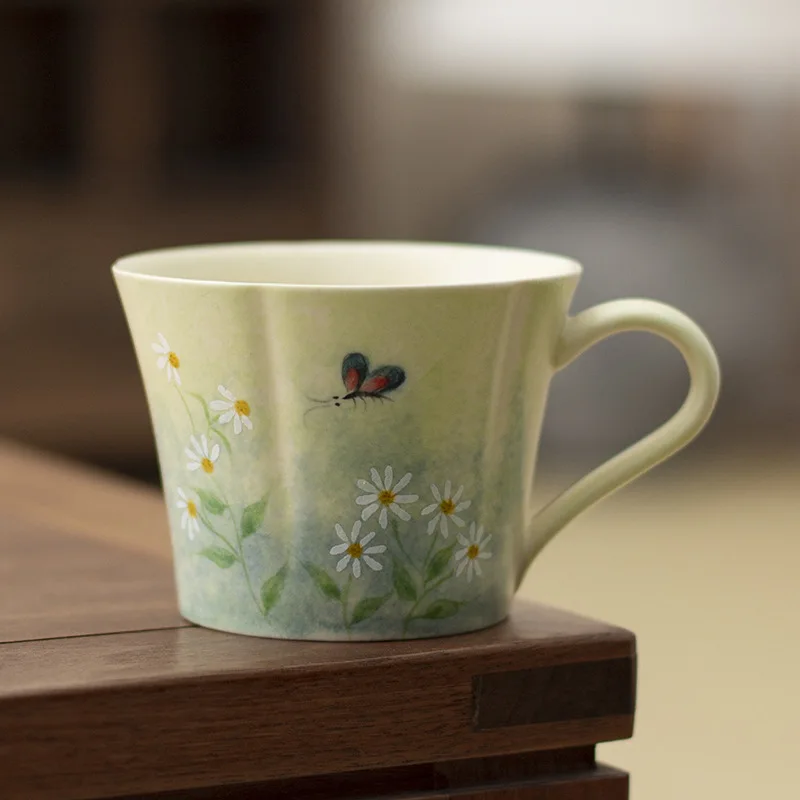 Hand-painted Coffee Cup Underglaze Color Daisy High Appearance Horizontal Light Luxury Premium Product Ceramic Afternoon Tea Cup
