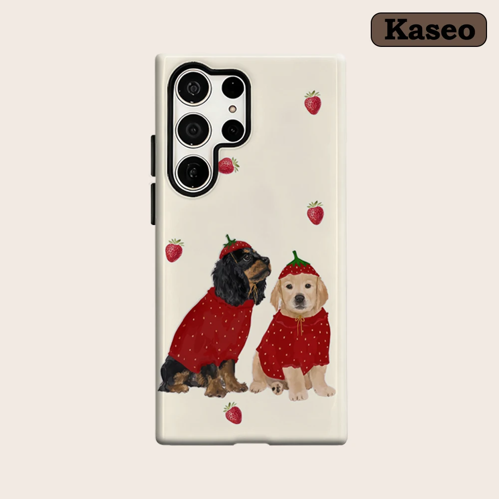 Funda Kaseo para Samsung Galaxy S26 S25 Ultra S24 S23 Ultra Plus, Antigolpes, Doble Capa, Diseño Strawberry Pup Duo Charm