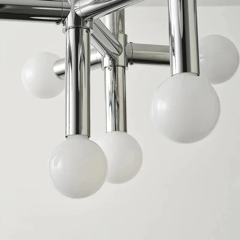 Imagem -06 - Estilo Nórdico Metal Lâmpada do Teto Bola de Vidro Chrome Luzes Pingente Design Simples Tema Espaço Quarto de Luxo Sala