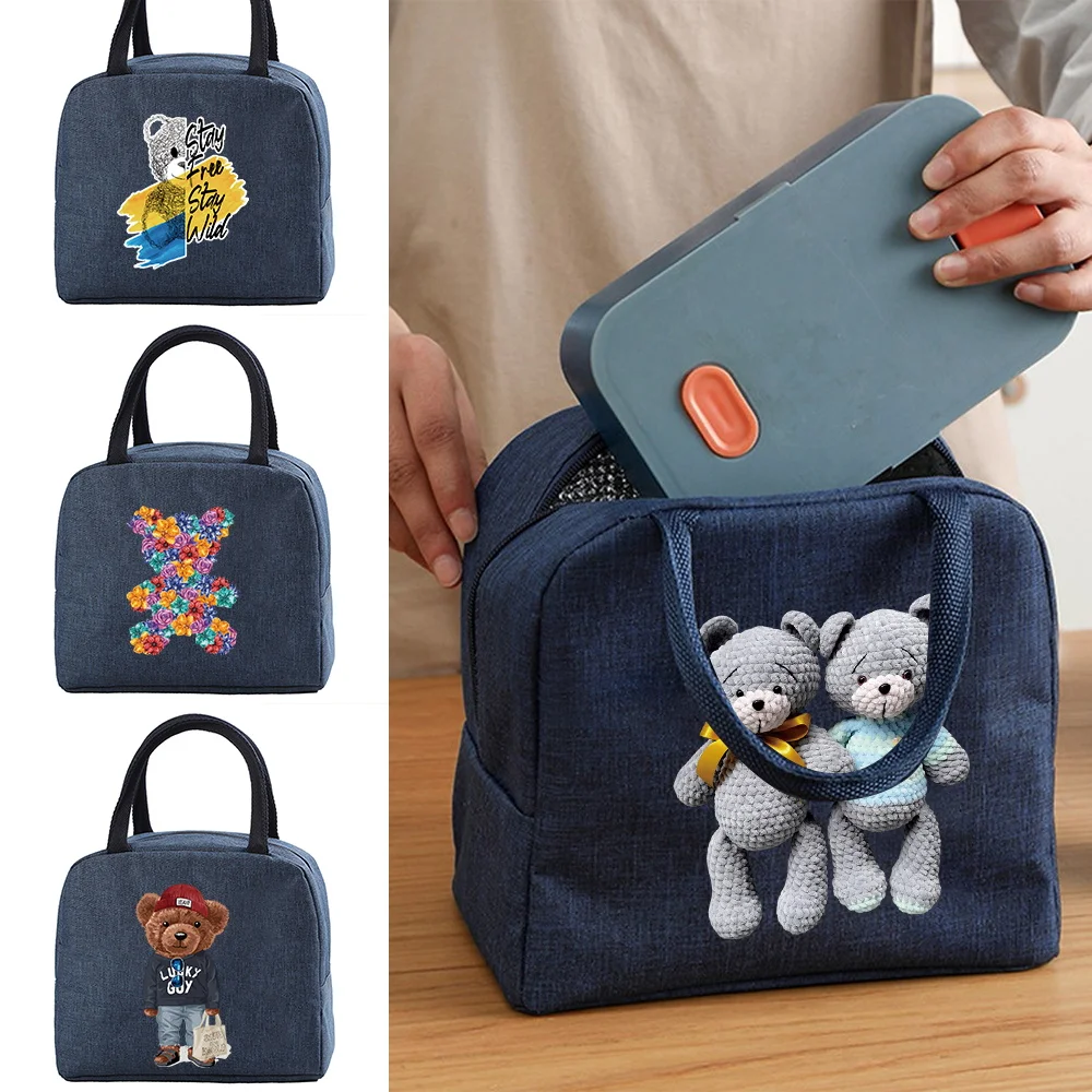 

Lunch Carry Bag Insulated Thermal Portable Bags for Women Children Bear Print Lunch Picnic Dinner Cooler Food Canvas Handbags