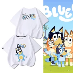 Bluey Black And White Adult Loose Round Neck T-Shirt Casual And Comfortable Cartoon Printed Character Summer Short Sleeved Shirt