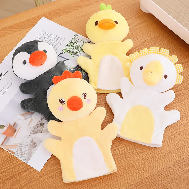 Cartoon Duck Goose Penguin Plush Toy Cute Stuffed Hand Puppet Figure Animals Plushies Doll Kids Educational Soft Toys for Girls