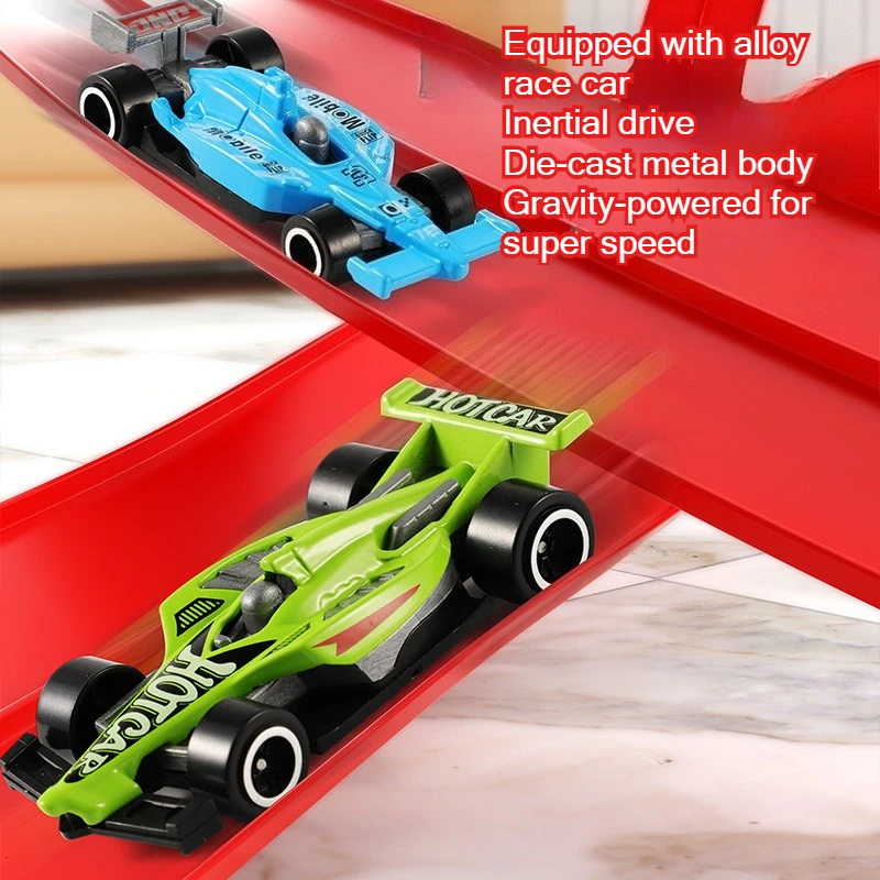 Build Your Own DIY Racetrack Race Track Building Set with 4 Alloy Cars 2-Player Speed Battle Toy Kids Boys Educational Gift