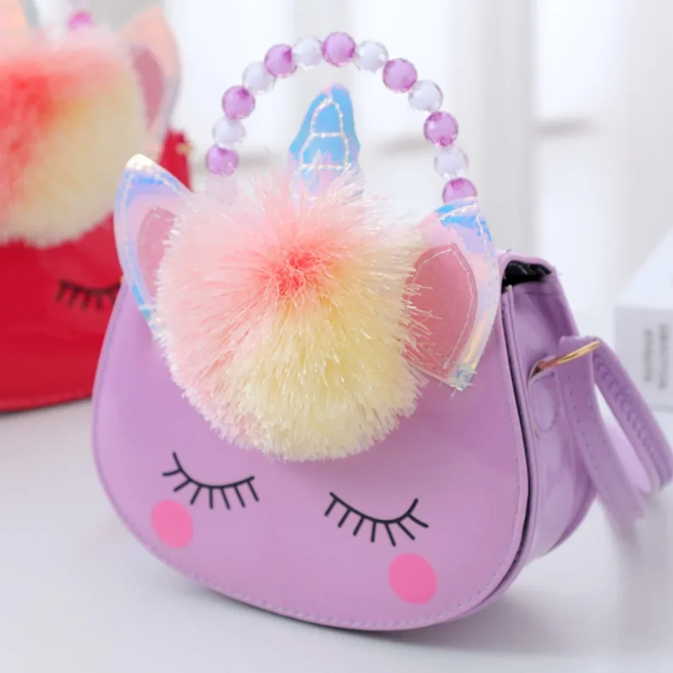 Cute Unicorn Fashion Handbag Girls Beaded Crossbody Bag Color One Shoulder Messenger Bag Children Anime Cartoon Mini Purse