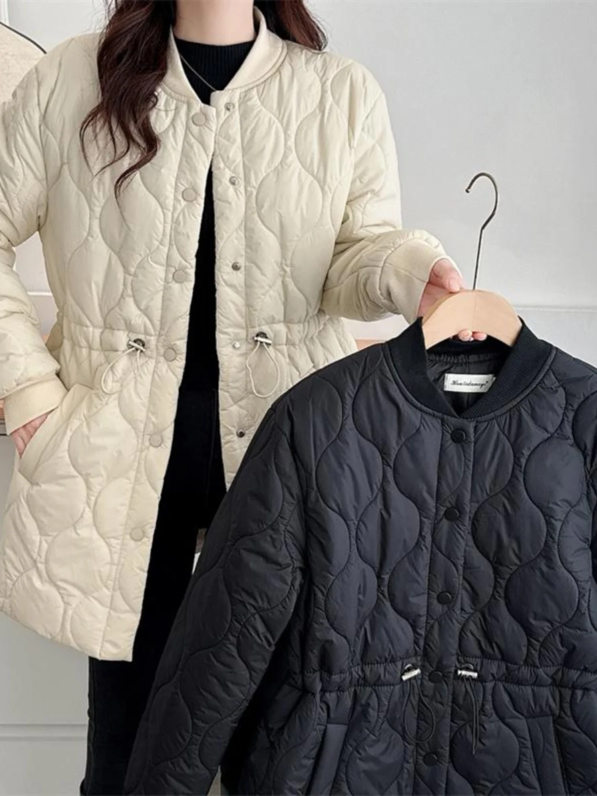 冬の女性の大きいサイズの新しい暖かい綿ジャケットファットMMミディアム丈ひょうたん柄Dstringコットンコートアウターウェア