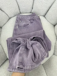 S-5xl pantaloni in Denim dritto viola da donna primavera estate pantaloni larghi a vita alta Jeans oversize da donna