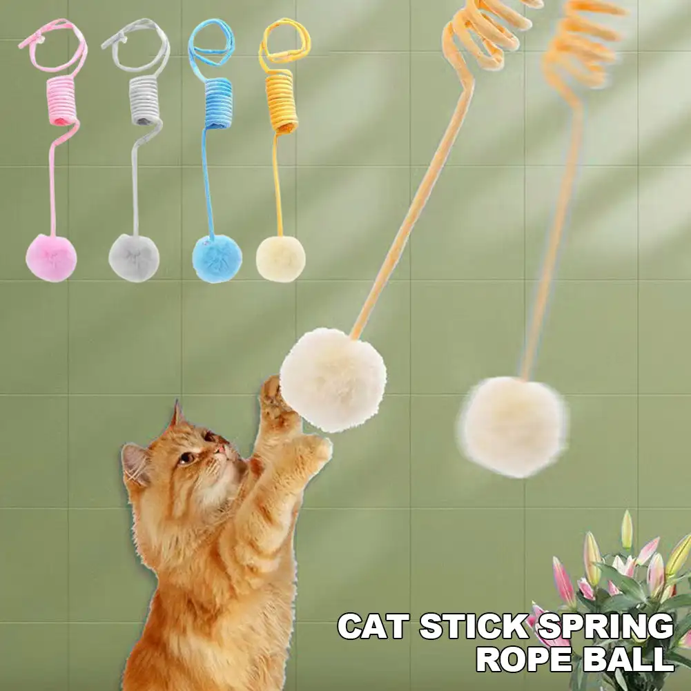 Cat Toy Teaser Stick Spring Rope Ball Rabbit Hair Ball Suction Cup Funny Plush Toy Interactive Play Training Toys Cat Supplies