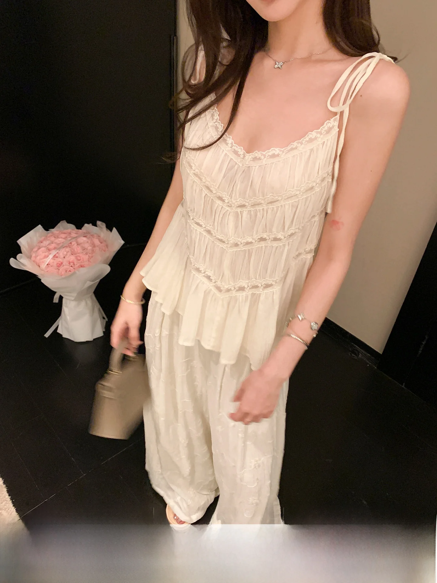 YOLI Zhang Yuli First Love Secret Place - Top casual de algodón con cuello en V y tirantes para mujer, estilo sencillo y cómodo para primavera