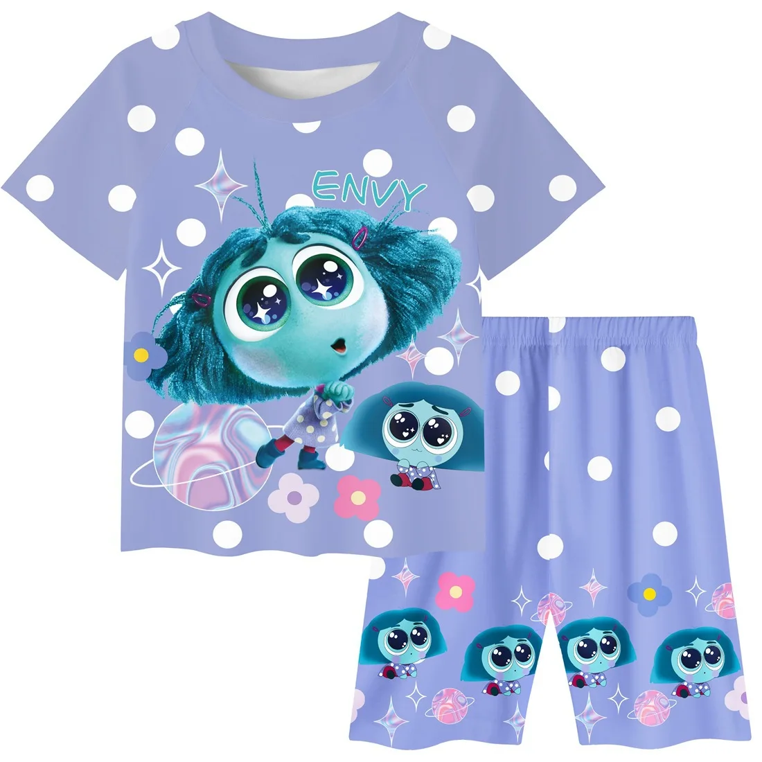 Inside Out 2 postacie z kreskówek kostiumy Cosplay T Shirt zestaw szortów stroje z nadrukiem z kreskówek codzienna odzież domowa urodziny dla dzieci