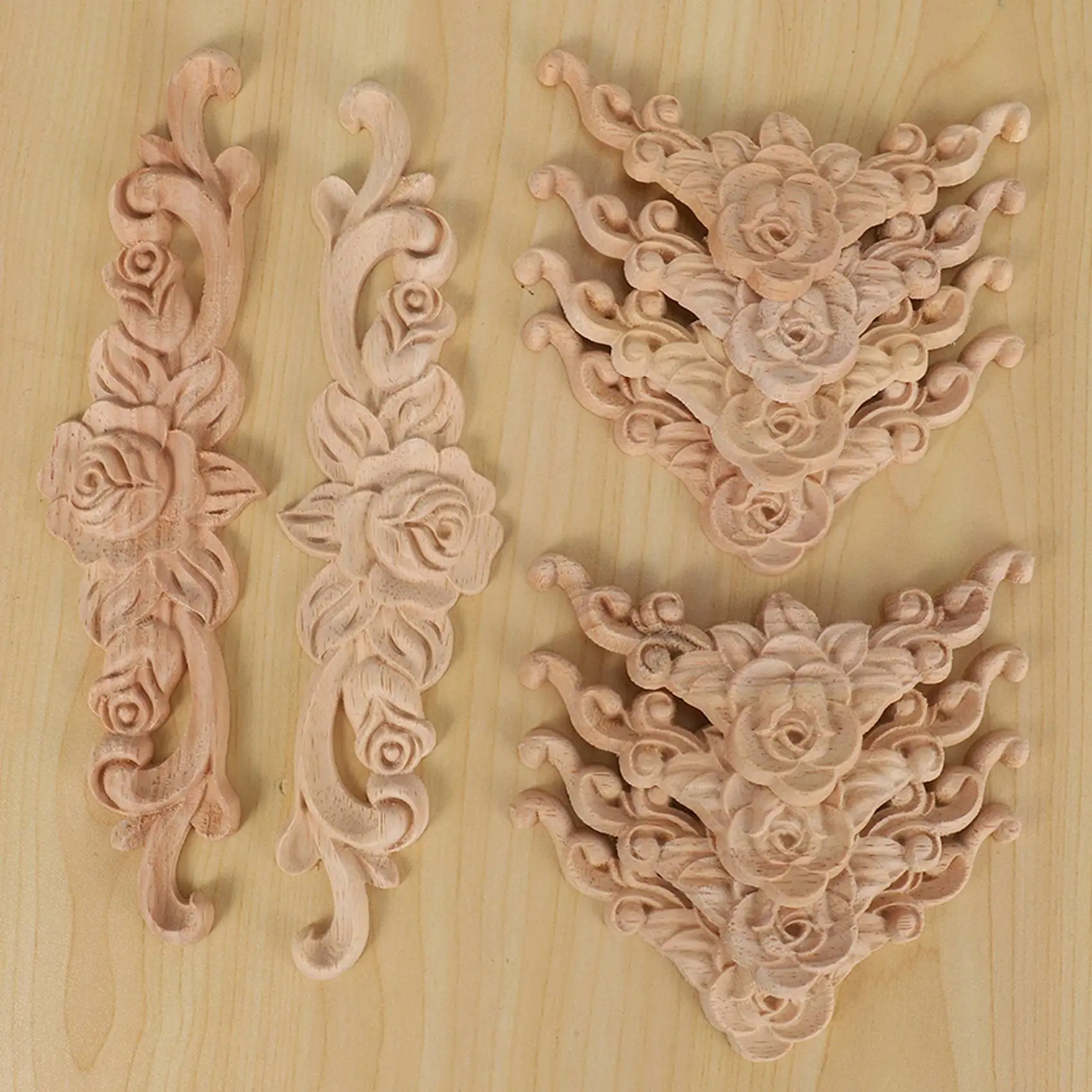 New Shown-10 Pcs Wood Carved Wall Decor Floral Wood Carved Applique Corner Decorative For Furniture Door Cabinet Bed Decorations