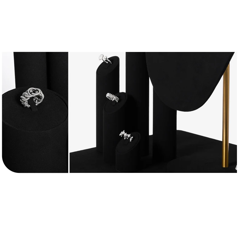 Oirlv Schwarzes Mikrofaser-Schmuckdisplay-Set mit Metall-Schmuckvitrine für Halsketten, Ohrringe und Armreifen – Detail 5