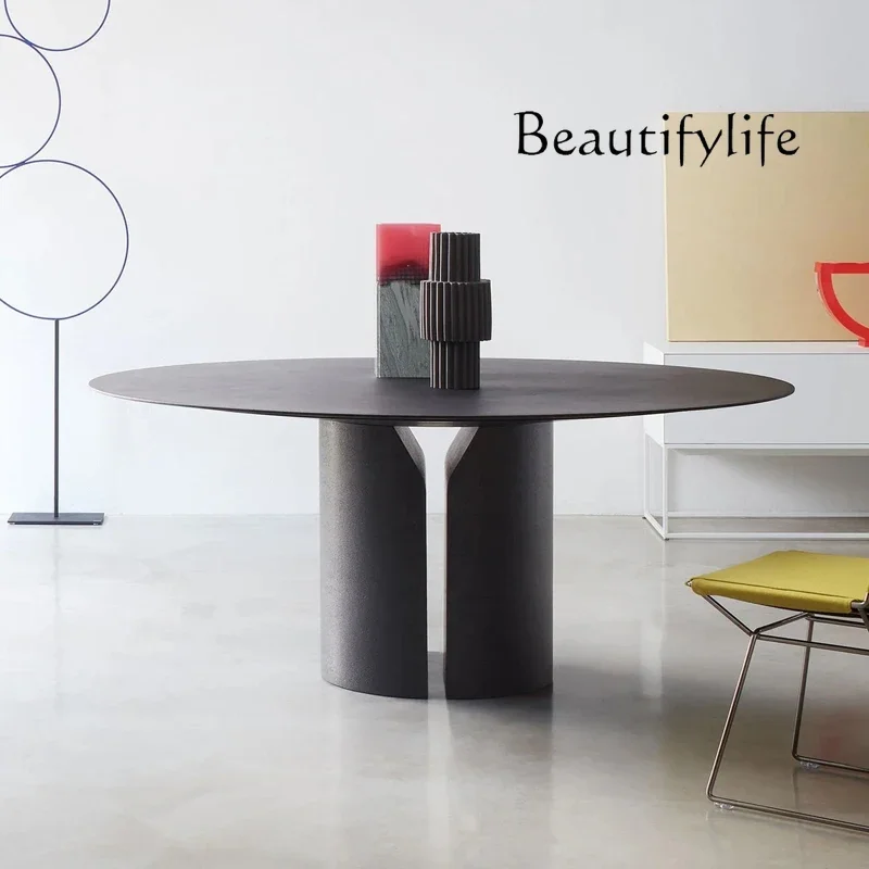 

Italian Minimalist Marble Dining-Table Villa High-End Large Apartment Glossy Dining Table Negotiation Desk
