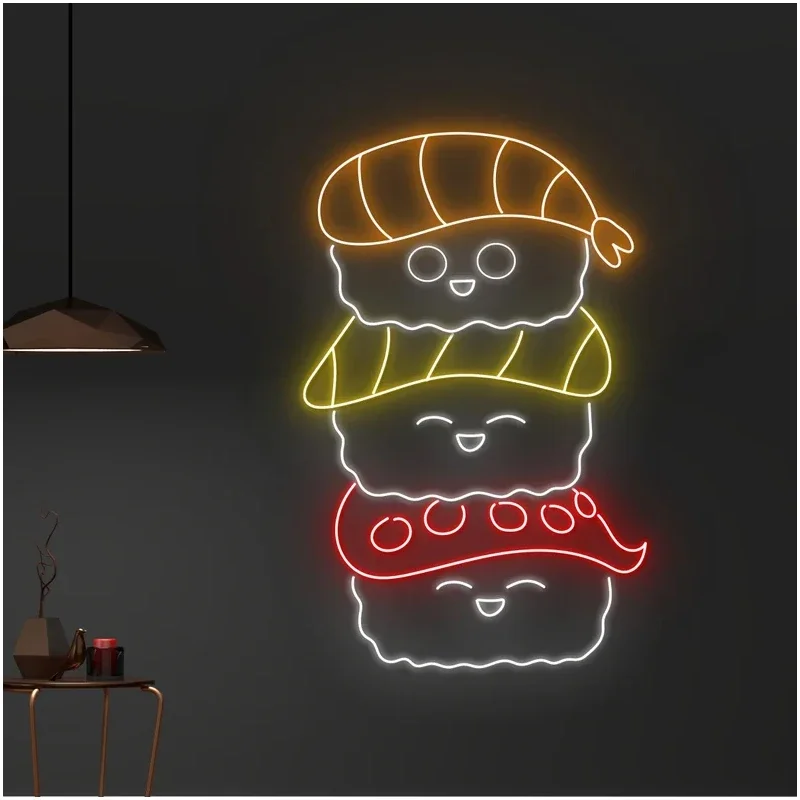 Sushi Neon Sign, Custom Neon Light Sushi Roll Set Lights, Japanese Restaurant Led Light Food Canteen Decoration