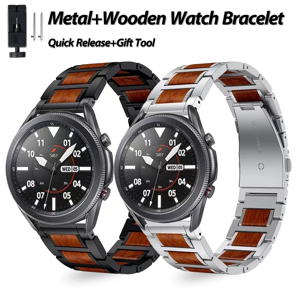 

Металлический деревянный браслет 20 22 мм для Samsung Galaxy Watch 4/5pro 40/46 Classic 42 для Huawei GT2/3 Pro 46 мм Amazfit GTR 47 мм ремешок