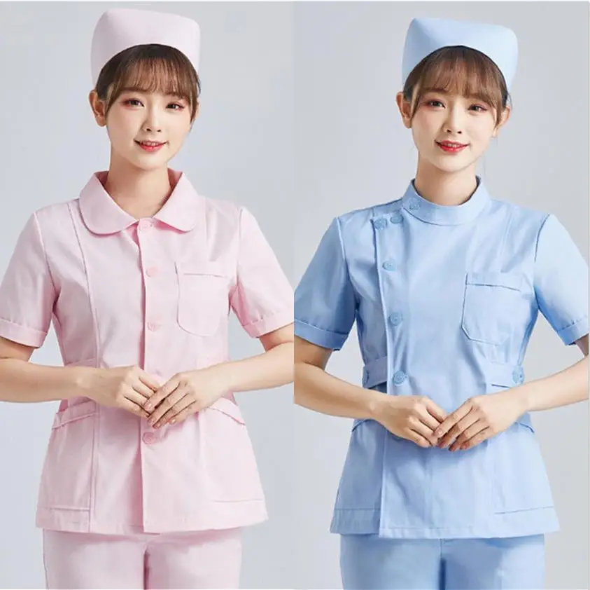 White Short Sleeve scrubs uniforms women Pet Grooming Clinic Nursing Clothes Workwear Nurse Scrub Work Pink Medical Uniform