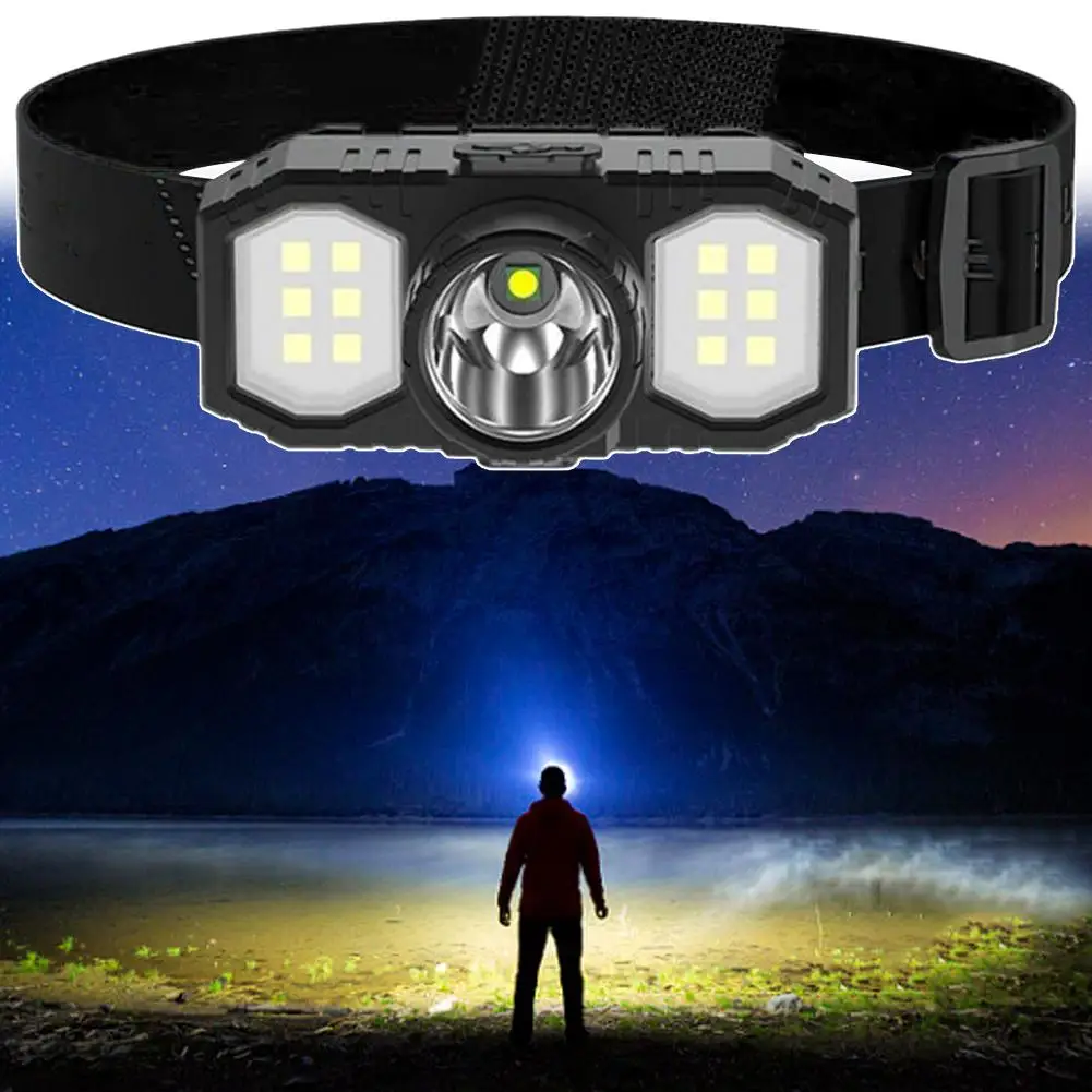 Waterproof USB Rechargeable LED Headlamp For Outdoor Camping With 3 Lighting Modes LED Dual Light Smart Sensor P1B7