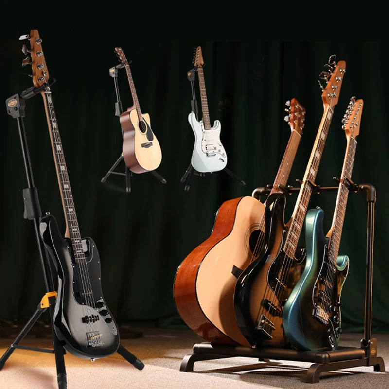 Metal Guitar Stand Floor Foldable Folk Guitar Bracket Height Adjustment Guitars Display Stand Stringed Instruments Accessories