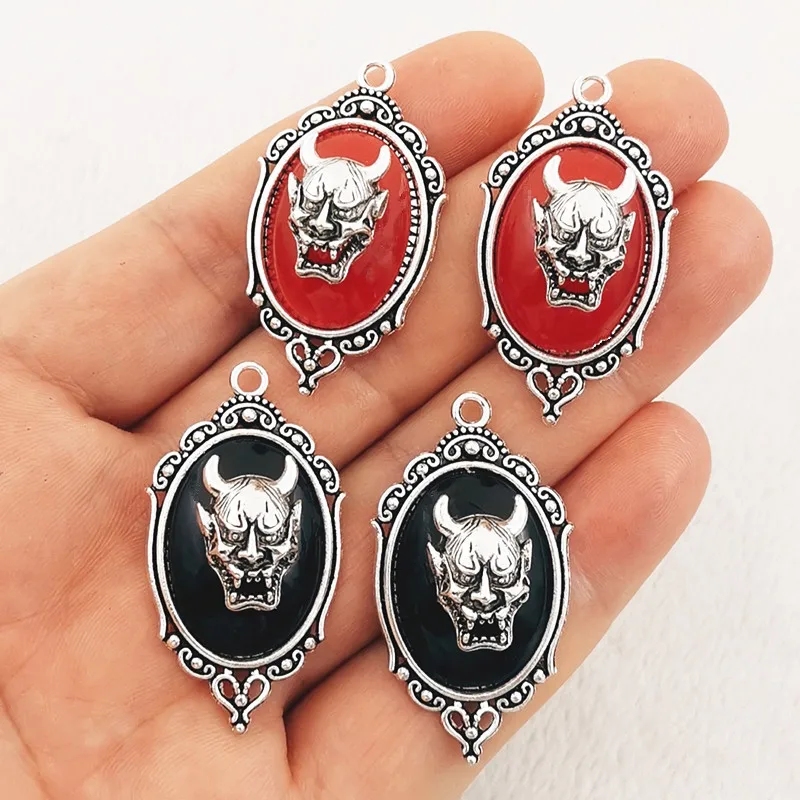 4pcs Gothic Hannya Ghost Mask Silver plated Framed Mask Charms Halloween Witch Pendant Fit Jewelry Making DIY Jewelry Findings