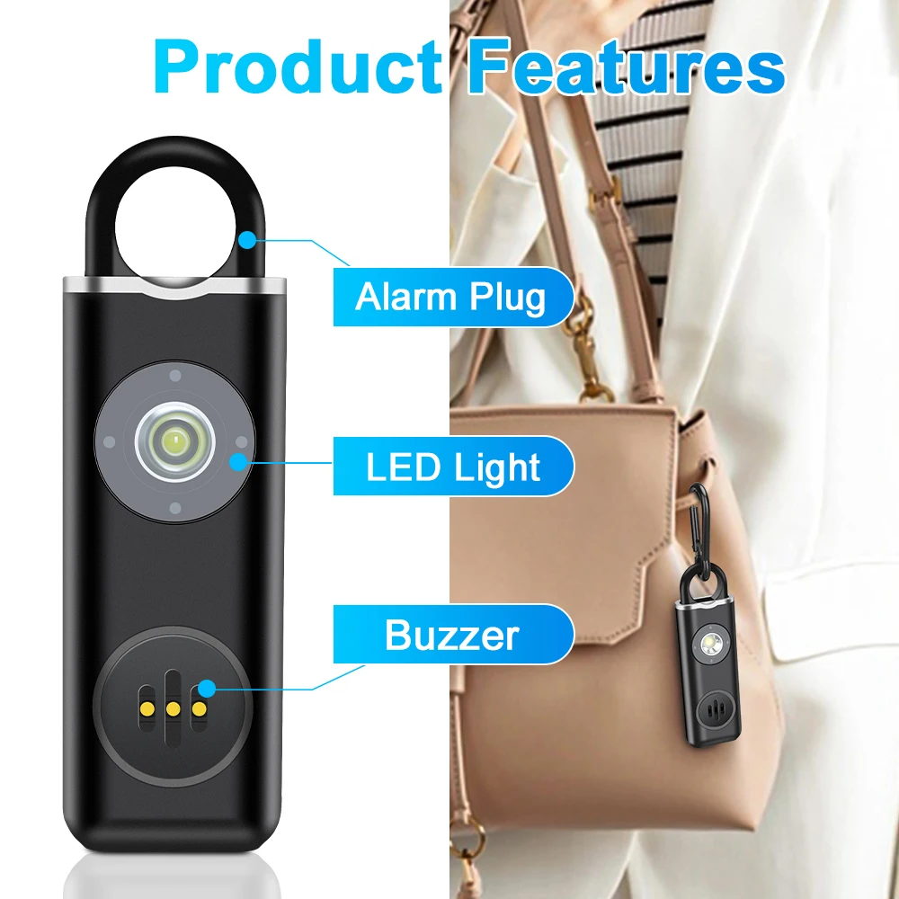 Camluxy 130dB Sirena di sicurezza personale Allarme per donna Sirena stroboscopica e portachiavi Anti ladro Chiamata per aiutare Allarme portachiavi personale