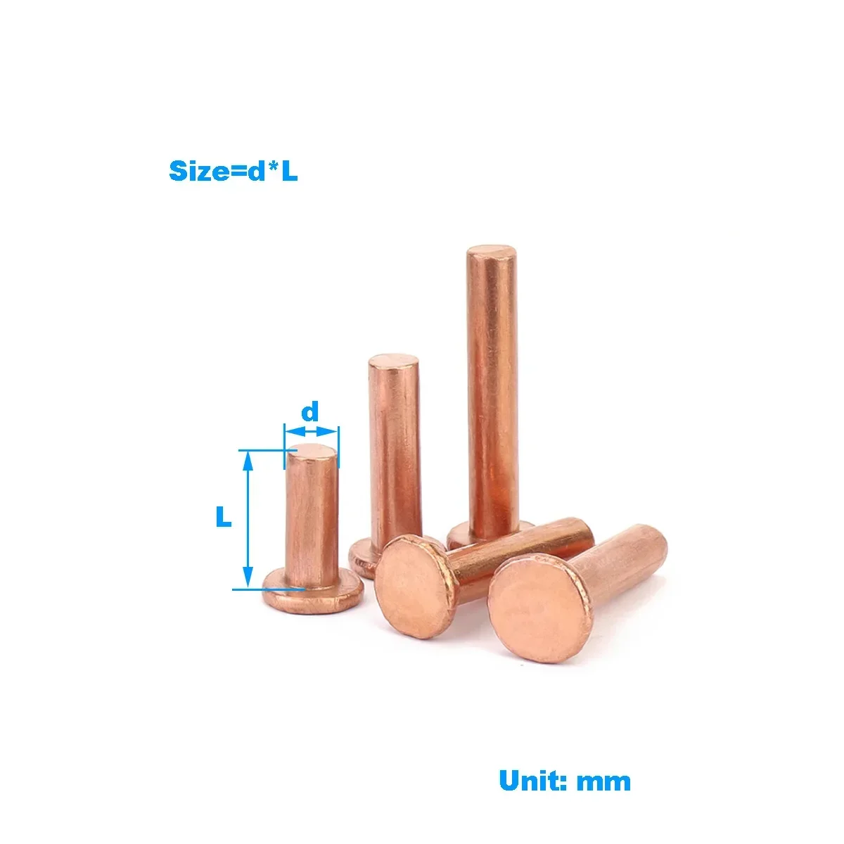 

Purple Copper Striking Solid Flat Head Rivet / Flat Cap Copper Nail M2M2.5M3M4M5M6M8