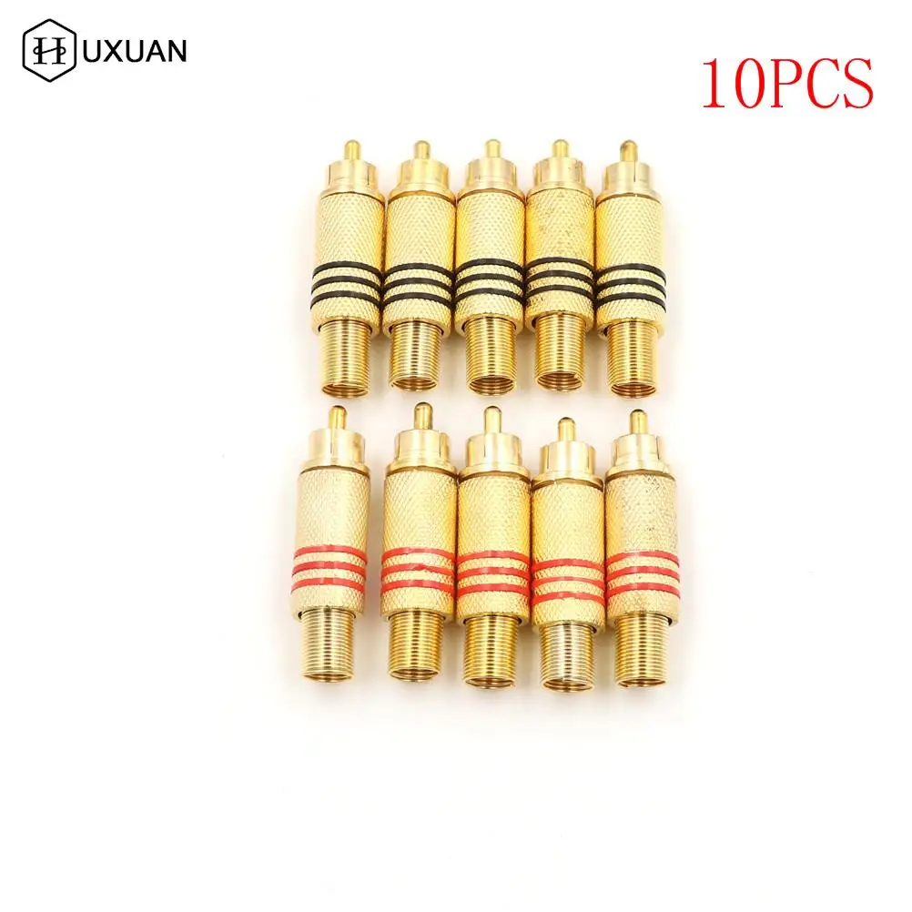 10PCS/Lot RCA Connector Male Jack Plug AV Plugs For PC Audio Vedio Welding DIY Parts Gold Red Black Metal Spring