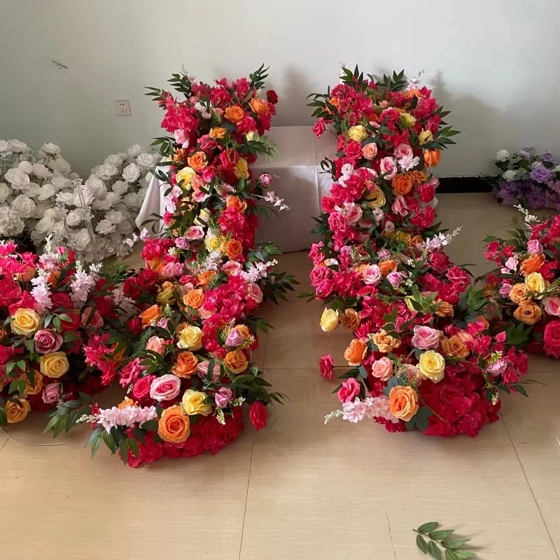 Floral Row Runner 200cm Long Tables Rose Floral Arrangement Flower Arch Decoration pink Flower Ball Decoration for Wedding