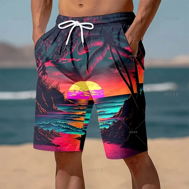 Summer Hawaiian 3D Palm Trees Printed Beach Shorts For Men Coconut Trees Graphic Swimming Trunks Women Fashion Board Shorts Pant