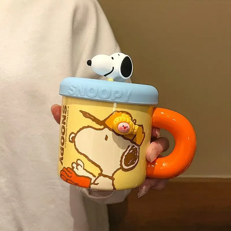 Caneca cerâmica portátil do Snoopy, Amendoim bonito do anime, Copo de água dos desenhos animados, Café com leite, Beber, Casa, Casal, Chaleira do escritório