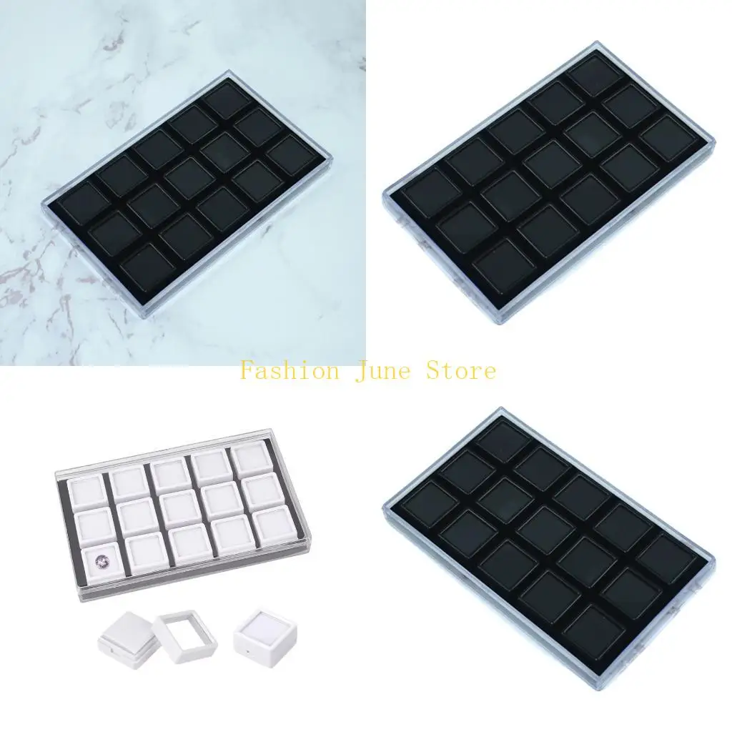 

N5KA Прозрачный акриловый ящик для хранения ювелирных изделий с 15 отделениями и легкодоступной крышкой