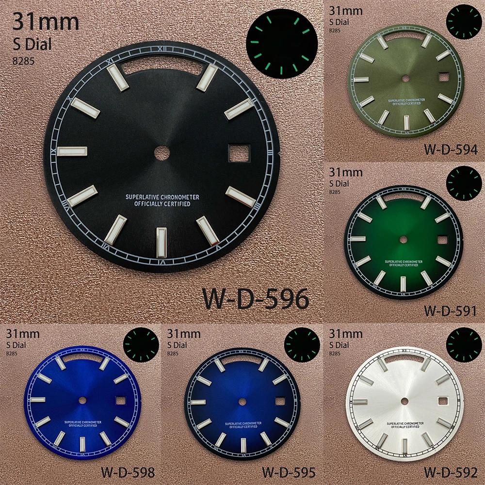 

31mm S Logo Day And Date Dial Suitable For 8285 Movement Green Luminous Sunray Quality Dial Watch Modification Accessories